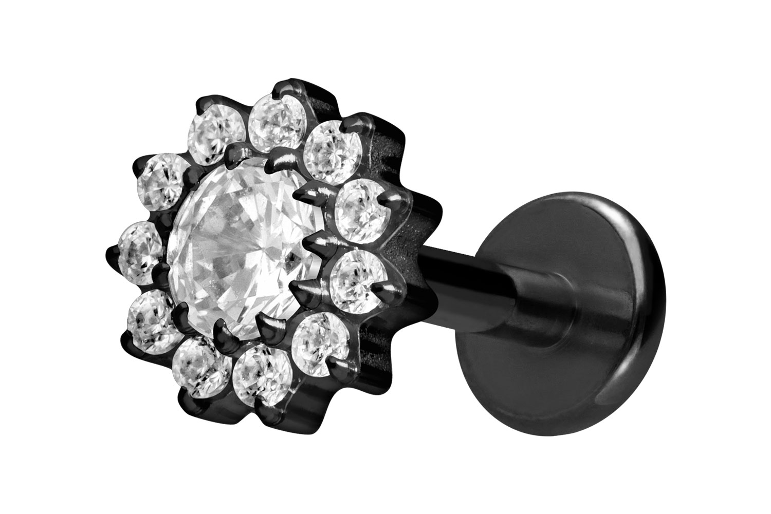 Titan Labret Piercing mit Innengewinde KRISTALLBLUME